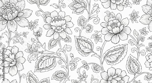 Detailed floral pattern with intricate blooming flowers and leaves.