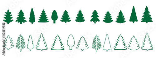 Christmas tree silhouette clipart set. Black Christmas tree drawing clip art collection in white background for x mas season pine tree flat icon decoration vector illustration
