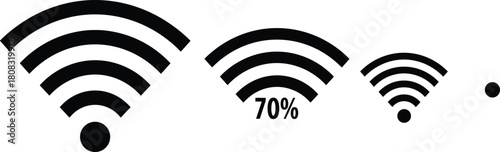 Black wireless internet signal strength icons set with percentage level and decreasing size vector illustration