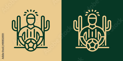 Modern line art Mexico football emblem with cactus and player illustration