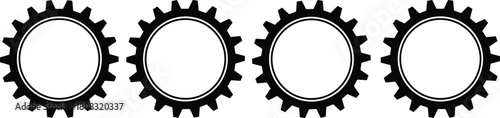 Row of four black gear wheels industrial mechanical icons set vector illustration isolated on white
