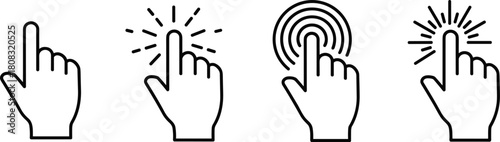 Set of four hand cursor icons click pointer finger touch vector illustration isolated on white