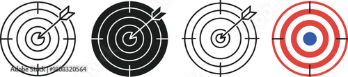 Set of four target icons with arrow dartboard goal symbol vector illustration isolated on white