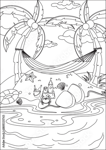 Beach Sand Castle Crap Plum Tree Coloring Page Printable Vector