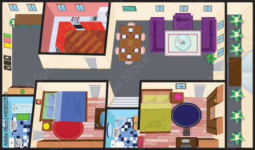 Architecture Apartment Design Concept Top View House Bedroom Living Room Kitchen Laundry Room and Bathroom Above Vector