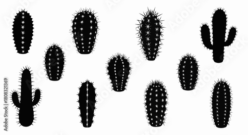 Collection of Cactus Silhouettes - Desert Plant Variety.