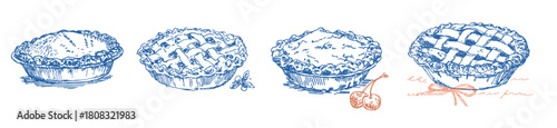 Hand drawn Thanksgiving pies illustration set in vintage sketch style