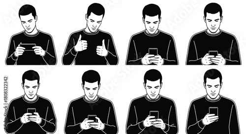 Man using phone vector illustration mobile app usage concept art