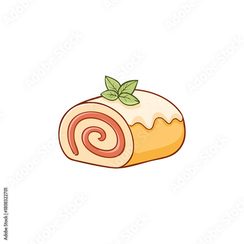 Delicious Swiss Roll with Cream and Mint Illustration.