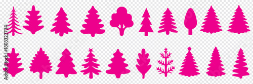 Pine tree silhouette vector set, fir tree icons, evergreen forest symbols, Christmas tree shapes, nature illustration, winter clipart.