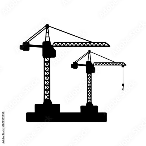 Tower cranes silhouette set for construction industry icon Vector, illustration