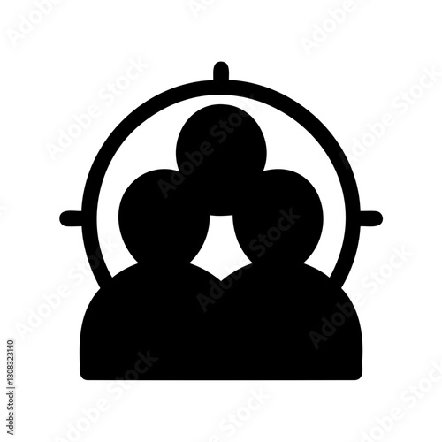 Targeted group of three people, audience focus group icon. Vector, illustration