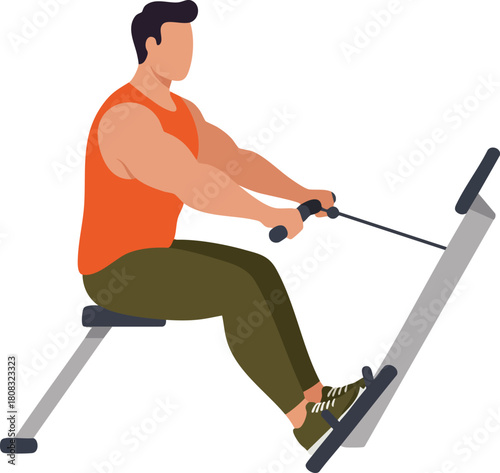 Vector Illustration of Man Using Exercise Bike in Modern Minimalist Style with Warm Orange and Earth Tone Colors for Fitness and Health Branding