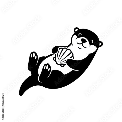 Cute Otter Holding a Seashell Illustration.
