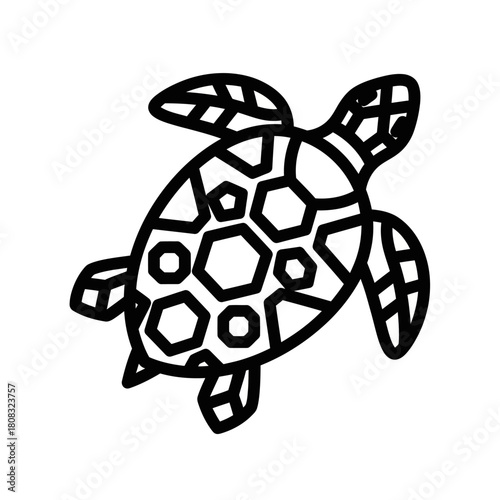 Stylized Sea Turtle Outline Drawing Minimalist Marine Life Illustration.