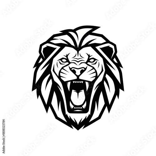 Majestic lion head roaring with fierce expression and detailed mane.