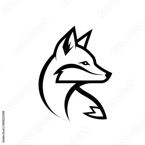 Stylized Black and White Fox Head Logo Design.