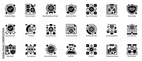 Pie Chart Icon Set Line Icons, Outline Symbols for Data Visualization, Metric Breakdown, Statistical Reporting, Performance Comparison, and Analytical Insights. Vector Sign Collection.