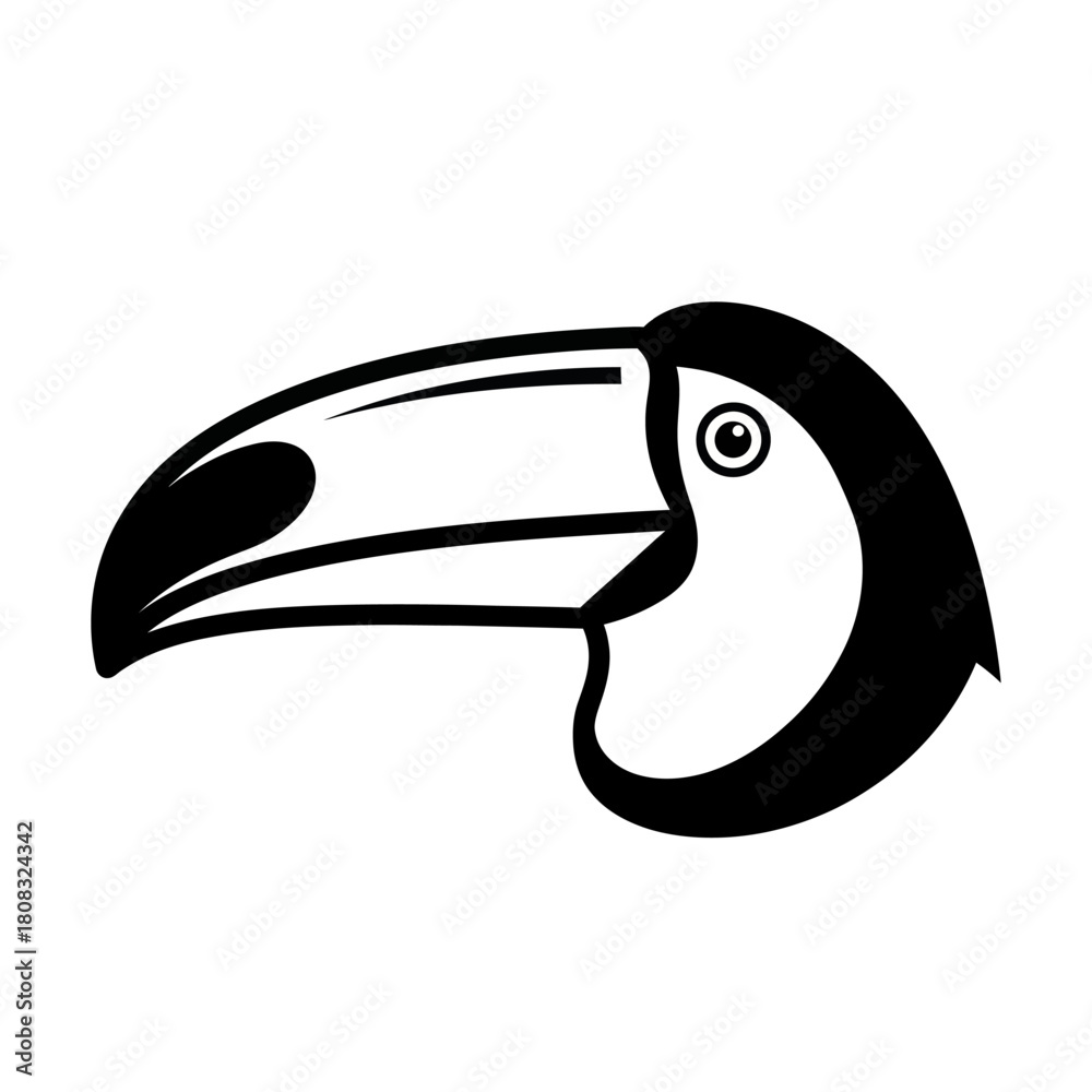 Obraz premium Simple black and white toucan head profile icon.