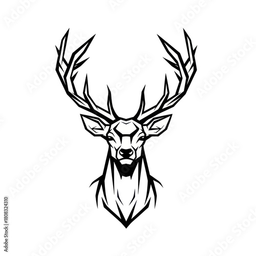 Majestic stag head illustration showcasing intricate geometric design and bold lines.