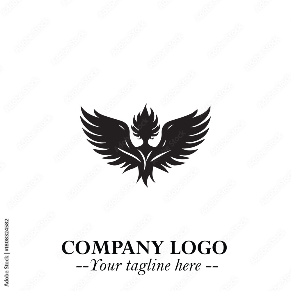 Fototapeta premium Elegant Angel Woman Silhouette Logo Symbol on White Background