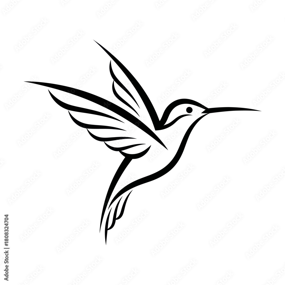 Obraz premium Elegant Hummingbird Silhouette in Flight - A Minimalist Design.