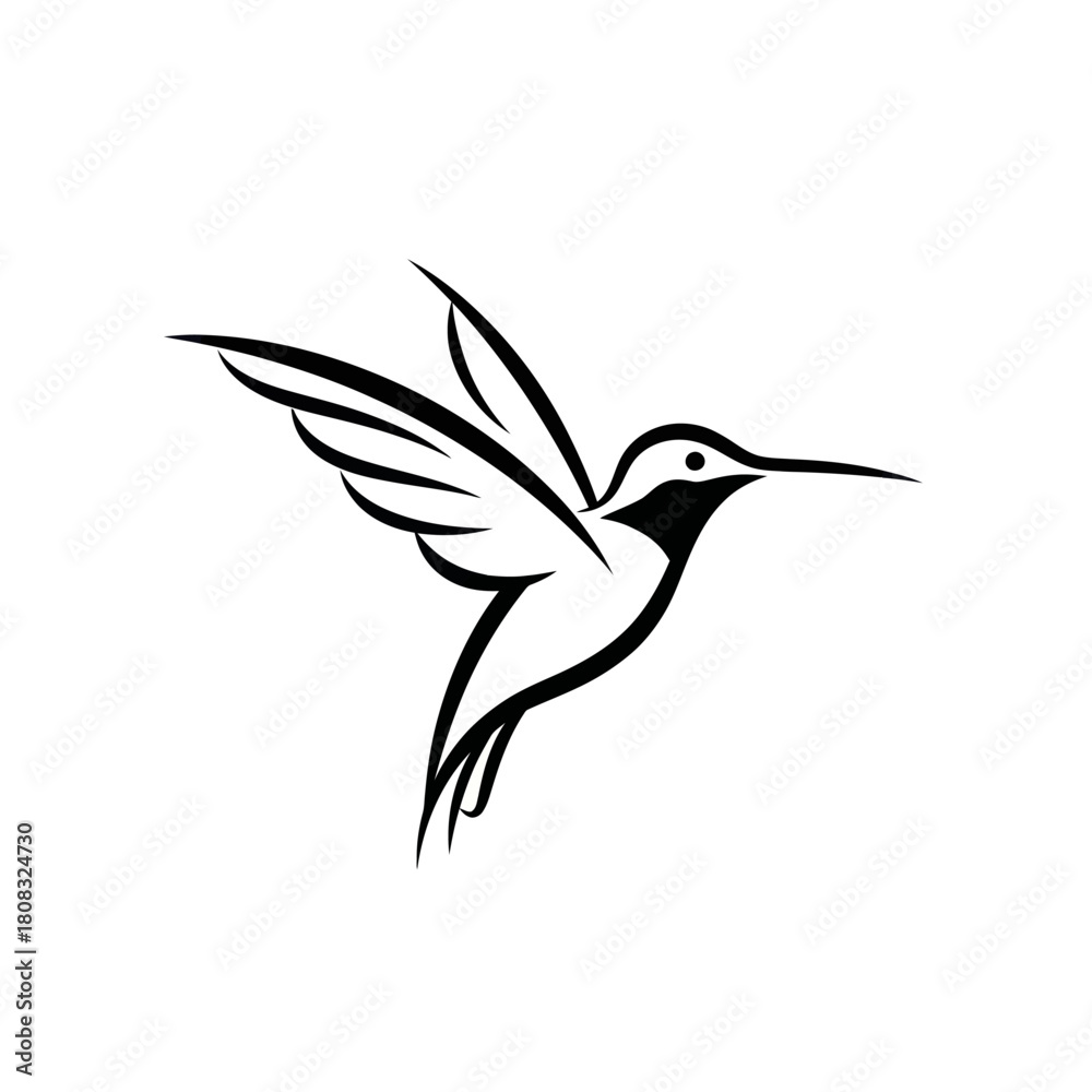 Obraz premium Elegant Black and White Hummingbird Flying Gracefully Minimalist Design.