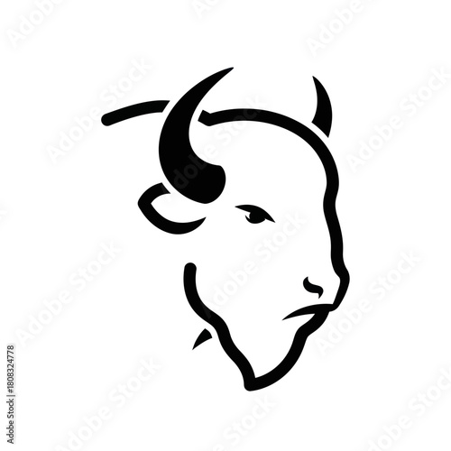 Stylized Bison Head Silhouette with Prominent Horns and Strong Facial Features.