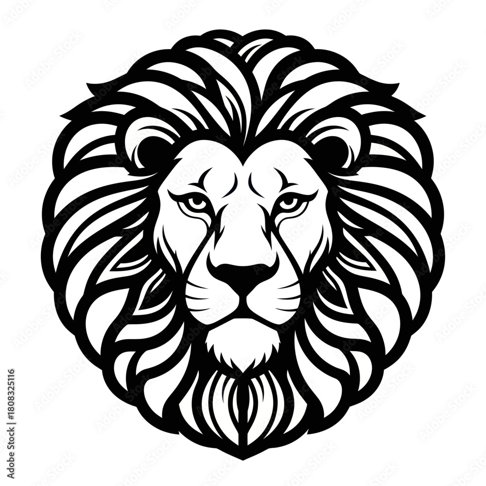 Obraz premium Majestic lion head illustration showcasing strength and regal presence in striking detail.