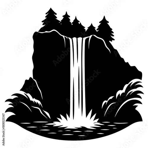Vector illustration of a waterfall silhouette