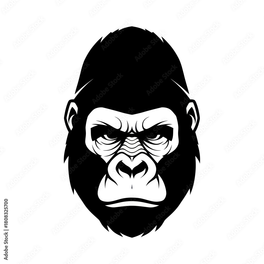 Fototapeta premium Intense Gorilla Face - A Striking Black and White Portrait.
