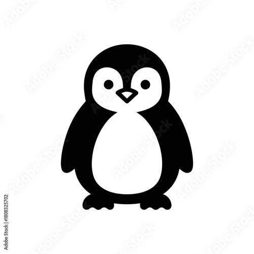 Cute baby penguin icon in a simple black and white style.