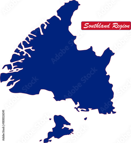 Southland Region solid map of New Zealand