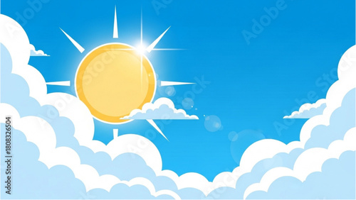 Bright sunny day with fluffy white clouds against a clear blue sky