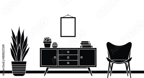 Minimalist living room interior design with furniture and decor art