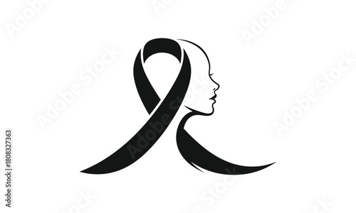 Elegant silhouette of a woman with awareness ribbon for hope and strength in challenging times