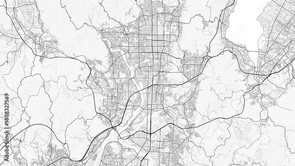 Obraz premium Kyoto City Map. Minimalist black and white line art poster for printing, wallpaper, wall art, and map resources for home and office decor