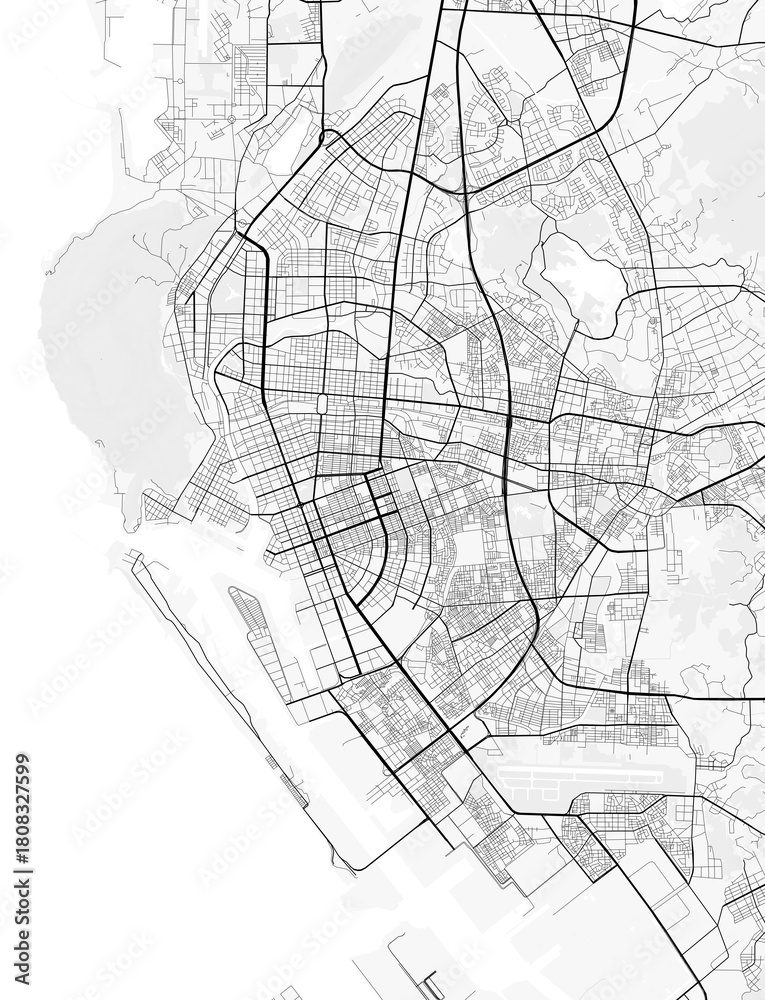 Obraz premium Kaohsiung City Map. Minimalist black and white line art poster for printing, wallpaper, wall art, and map resources for home and office decor