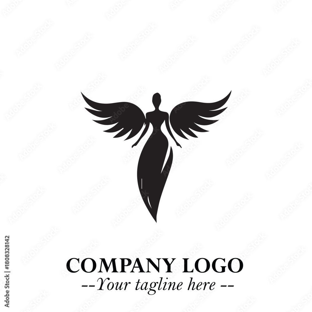 Fototapeta premium Elegant Angel Woman Silhouette Logo Symbol on White Background