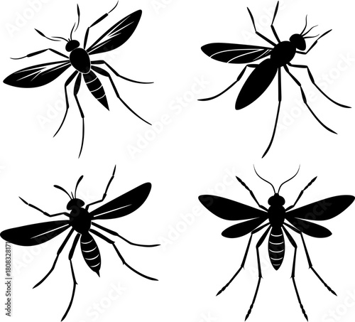 Vector illustration of four mosquito-flying silhouettes