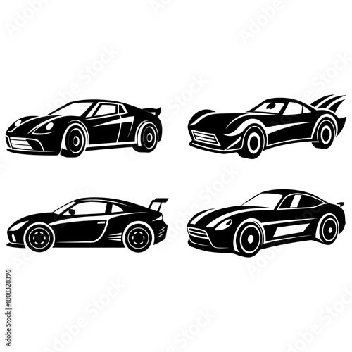 Vector illustration of four racing car silhouettes
