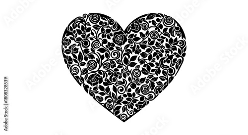 Floral heart vector design black and white valentine's day love
