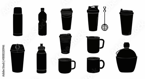 Collection of various beverage containers and drinkware silhouettes.