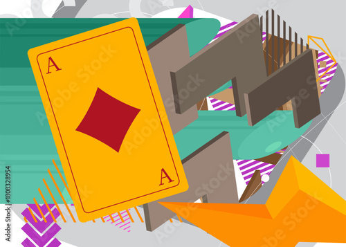 Poker Playing Card geometrical graphic retro theme background. Minimal geometric elements. Vintage abstract shapes vector illustration.