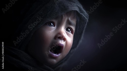 Helpless crying of a child in Tang Dynasty war