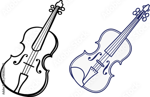 Set of two black silhouettes of violins isolated on a white background. Vector illustration silhouette on a white background. Violin, Classical violin string musical.