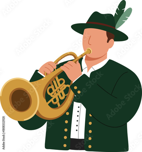 Vector Illustration of Man Playing Saxophone in Traditional Outfit in Minimalist Style with Earth Tones