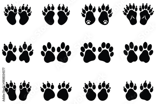 Animal Paw Print Silhouette Icon Set Collection