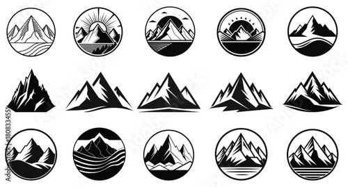 Minimal Mountain Landscape Icon Set Vector Collection