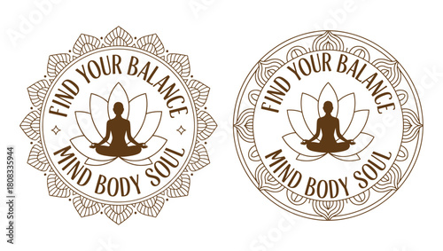 Yoga and meditation logo set featuring a lotus flower and silhouette perfect for wellness brands and spiritual businesses